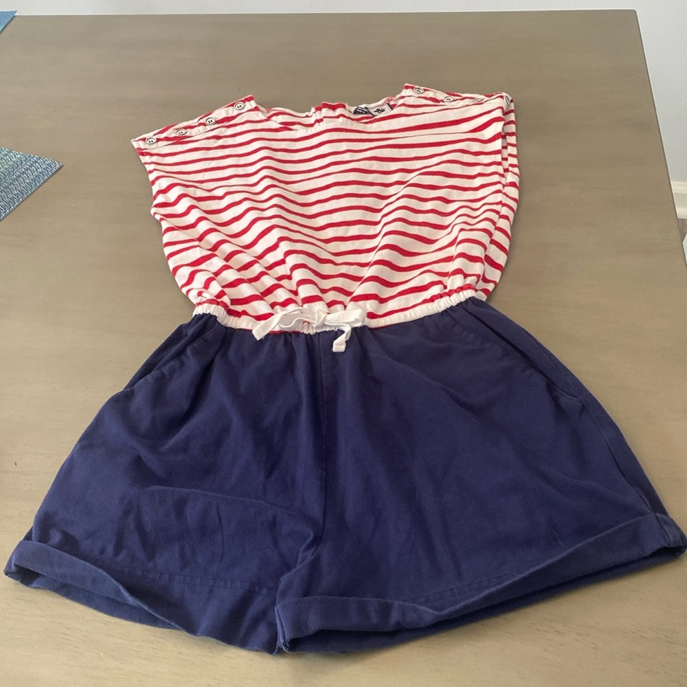 Red white and blue romper with pockets